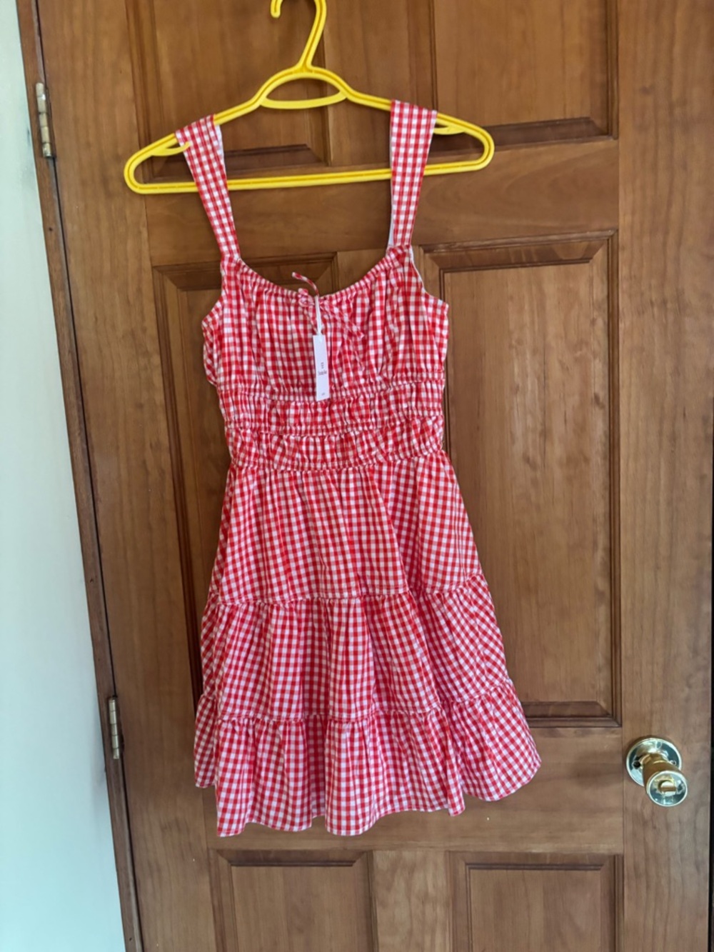 Sunday Best Red Gingham Smocked Tiered Mini Dress